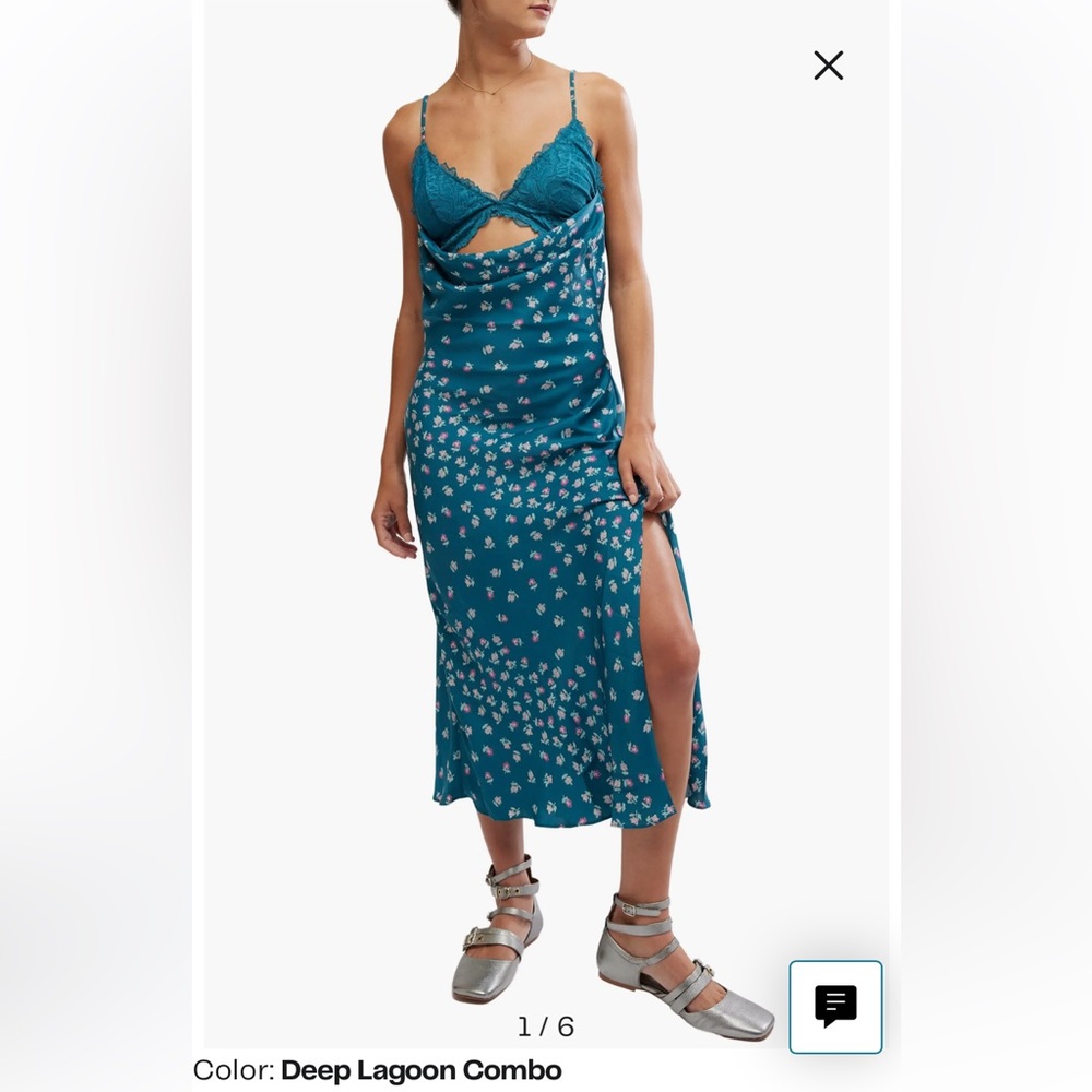 FREE PEOPLE Gossamer Glow Midi Slip / Deep Lagoon Combo